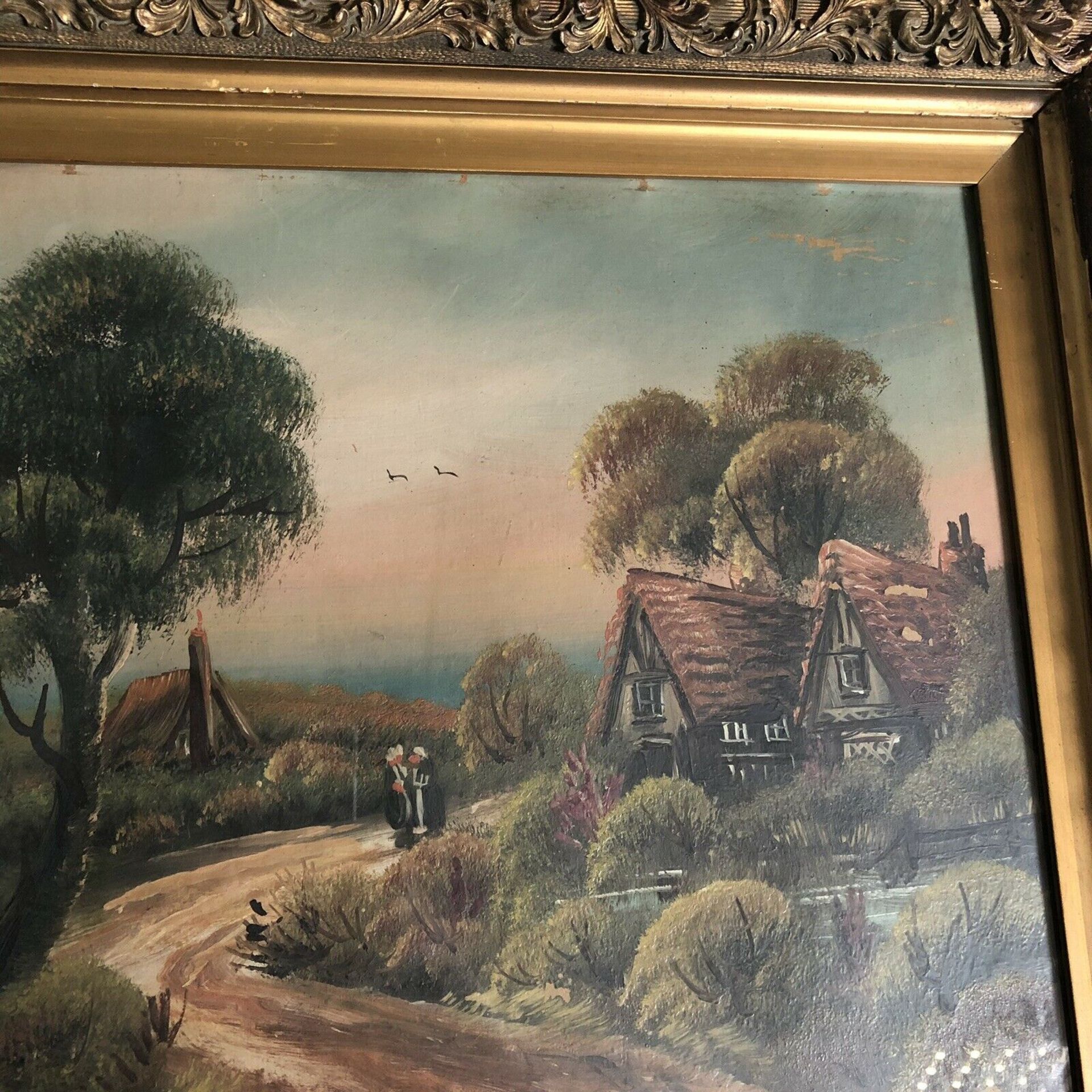 Original Signed Antique 19th C. Oil on Board Painting Landscape Signed F CAMP - Image 4 of 8