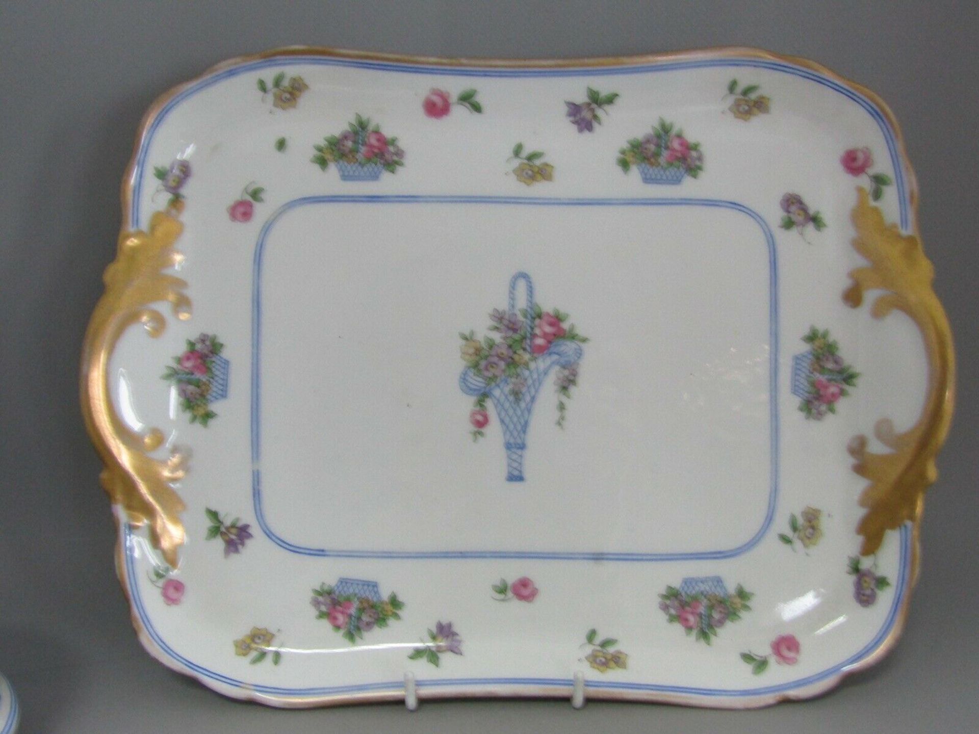 Bernardaud B&Co Limoges Porcelain 6 Pieces Dressing Table Set Blue Flower Basket - Image 2 of 12