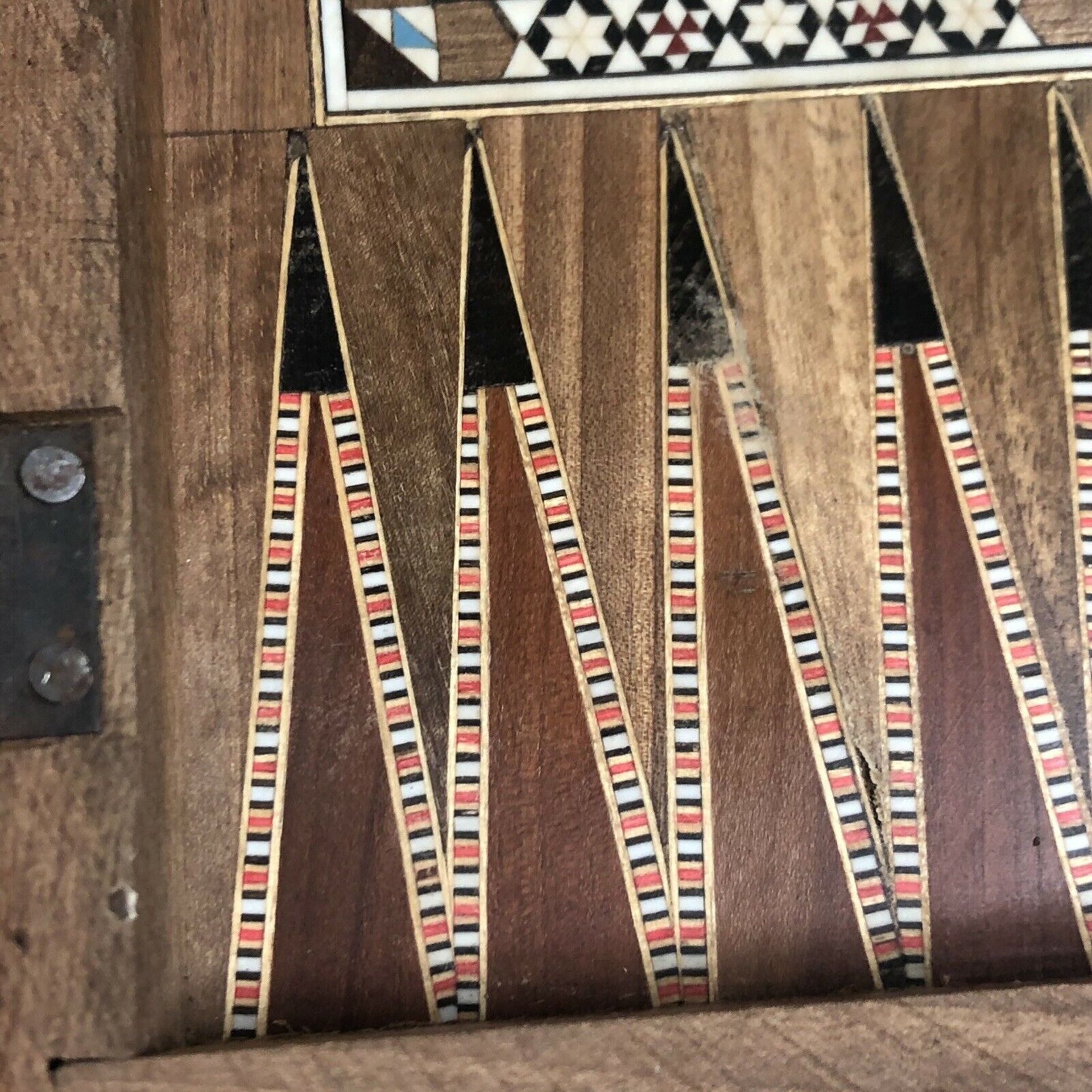 Lovely Antique Syrian Marquetry Mosaic Inlaid Folding Chess Box Backgammon Box - Image 8 of 8