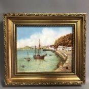 Framed Porcelain Plaque Harbour Painted by Royal Worcester Artist Francis Clark