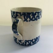 Antique creamware blue spongeware mug - 19th Century - Lovers Knot type Pattern