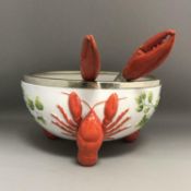An Art Nouveau / Jugendstil WMF EPNS Rimmed Lobster Bowl with Claw Servers