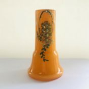 Victorian Painted Enamelled Flower Bud Vase bright Orange Opaline Glass