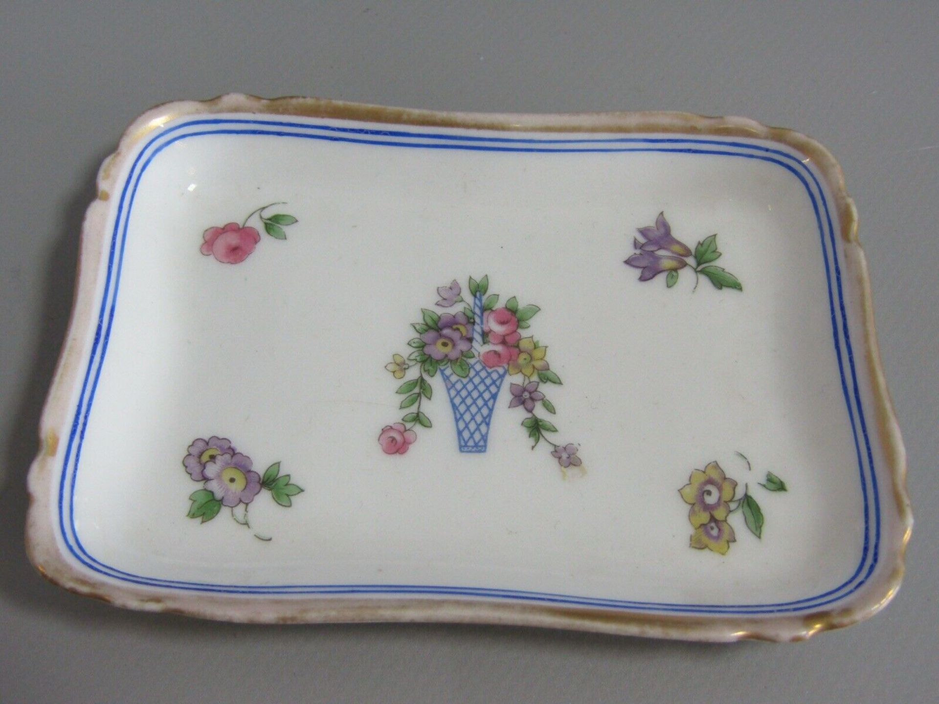 Bernardaud B&Co Limoges Porcelain 6 Pieces Dressing Table Set Blue Flower Basket - Image 5 of 12