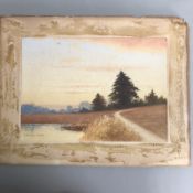 Original Watercolour signed HENRY DOLLOND HULKE Sunset Norfolk Broads Landscape