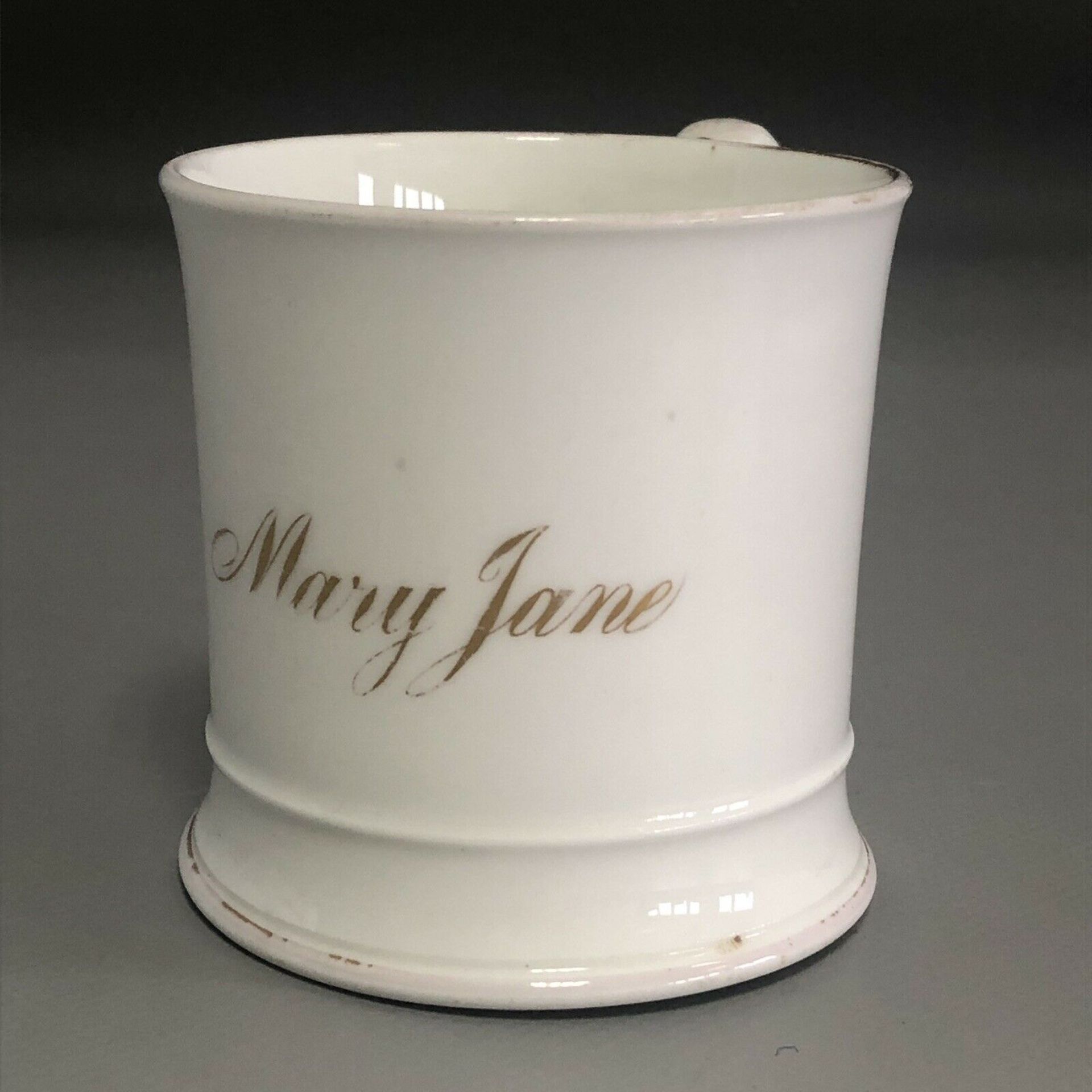 Antique 19th Century white porcelain child's tankard cup - named MARY JANE