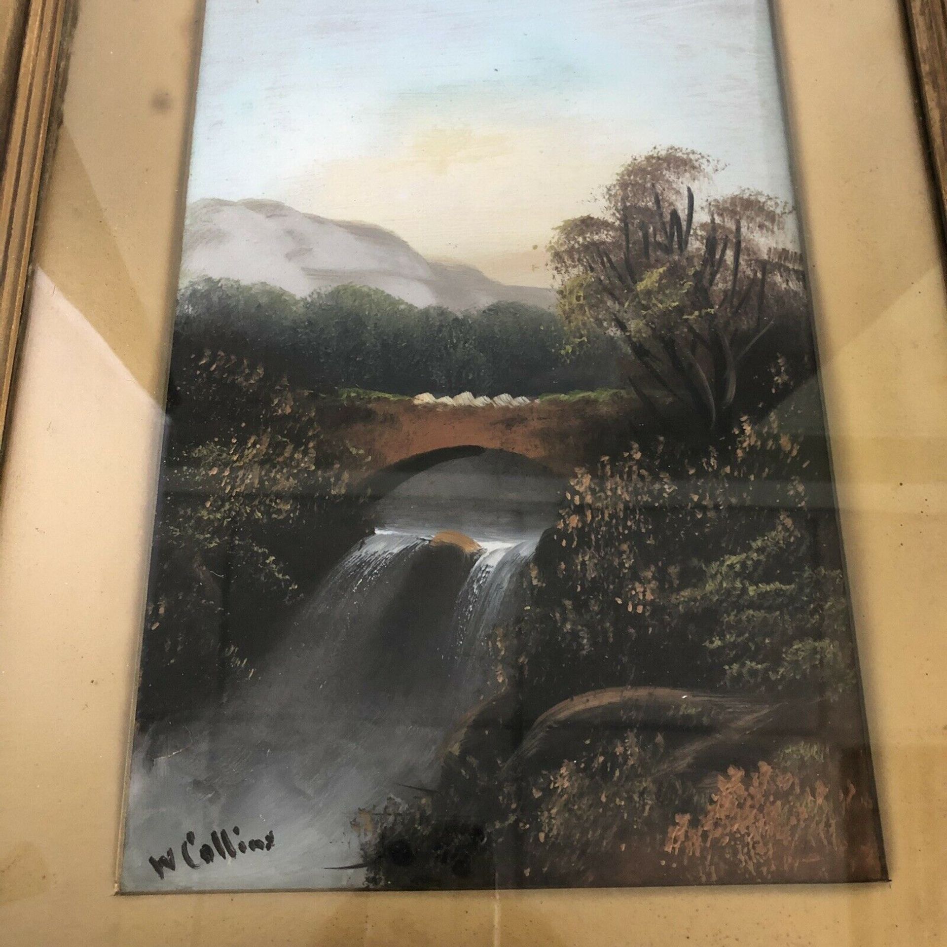 Original Signed Antique 19th C. Oil on Board Painting Signed W COLLINS Waterfall - Image 2 of 9