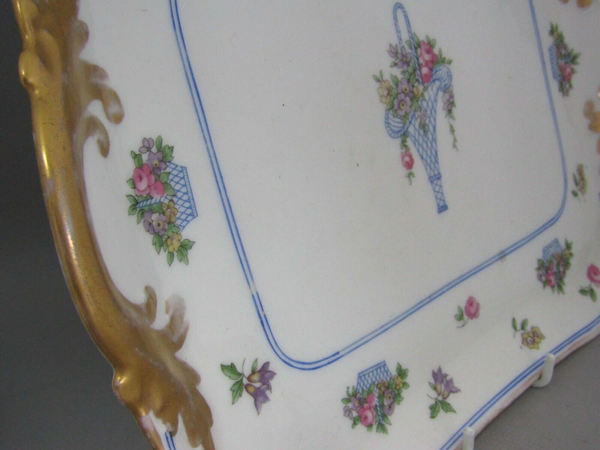 Bernardaud B&Co Limoges Porcelain 6 Pieces Dressing Table Set Blue Flower Basket - Image 3 of 12