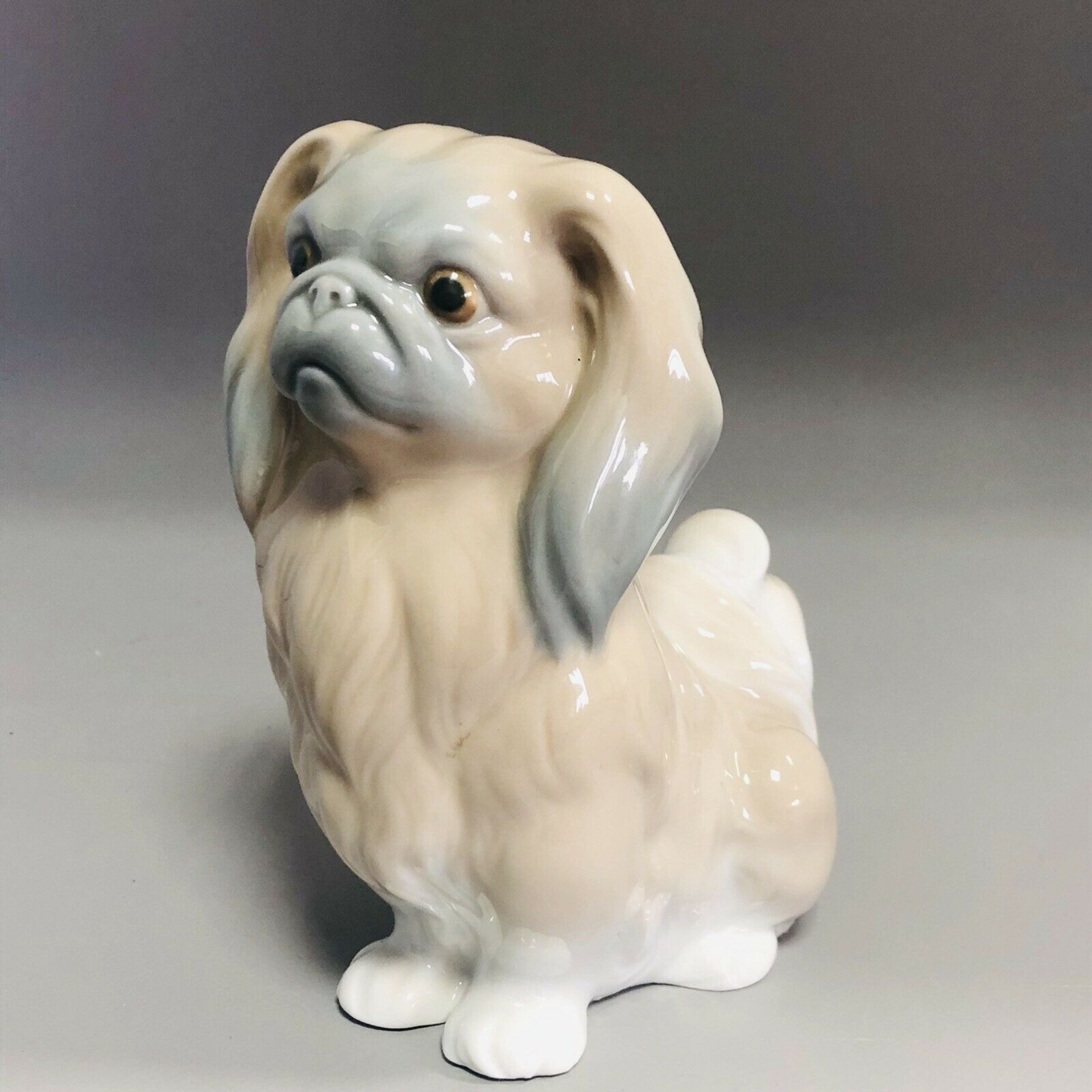 Vintage Spanish Porcelain Seated Pekingese Dog - 6" Figurine by Lladro