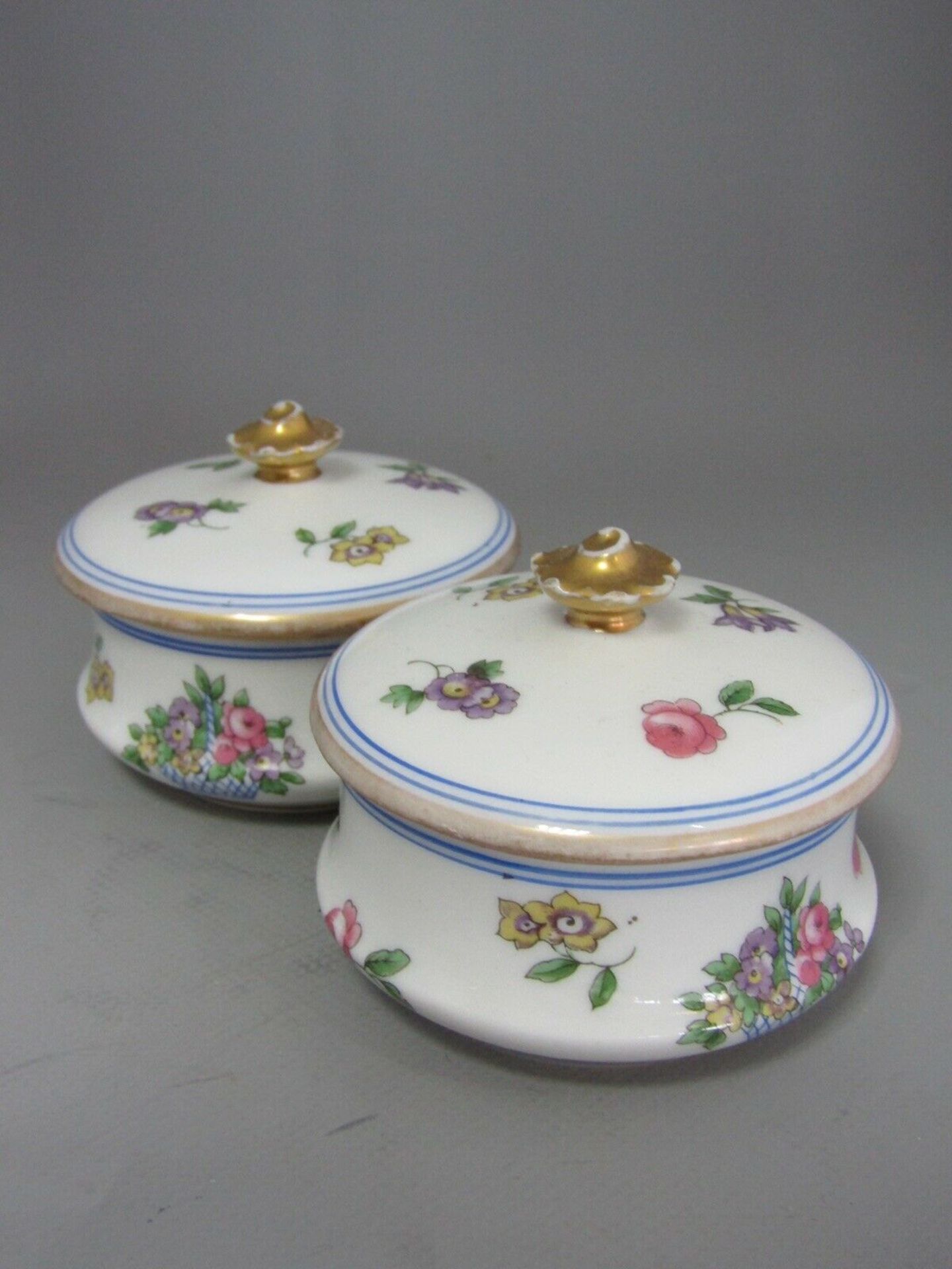 Bernardaud B&Co Limoges Porcelain 6 Pieces Dressing Table Set Blue Flower Basket - Image 8 of 12