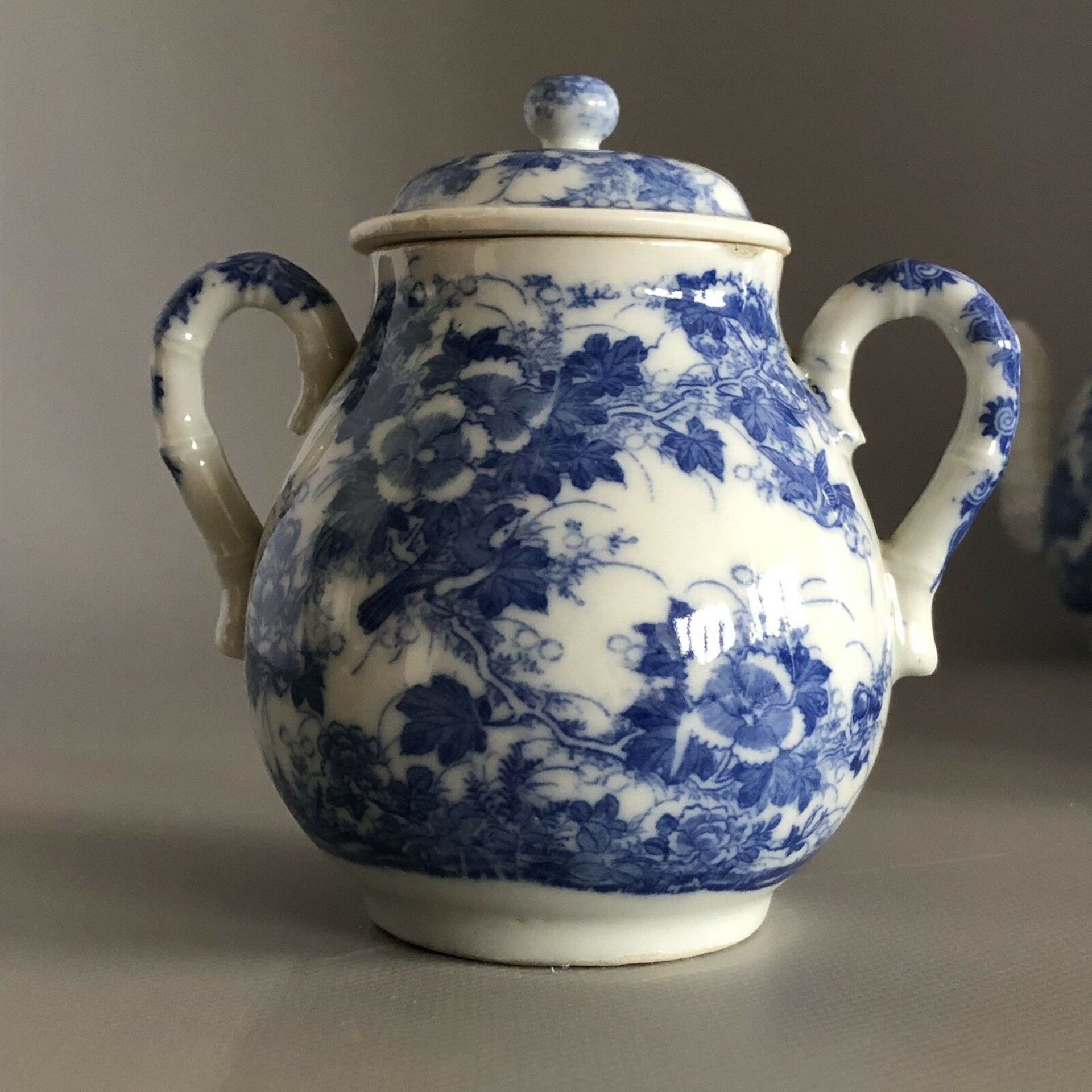 Japanese Meiji Seto Ware Blue & White Porcelain Three Piece Bachelor's Tea Set - Image 10 of 11