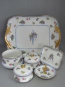 Bernardaud B&Co Limoges Porcelain 6 Pieces Dressing Table Set Blue Flower Basket