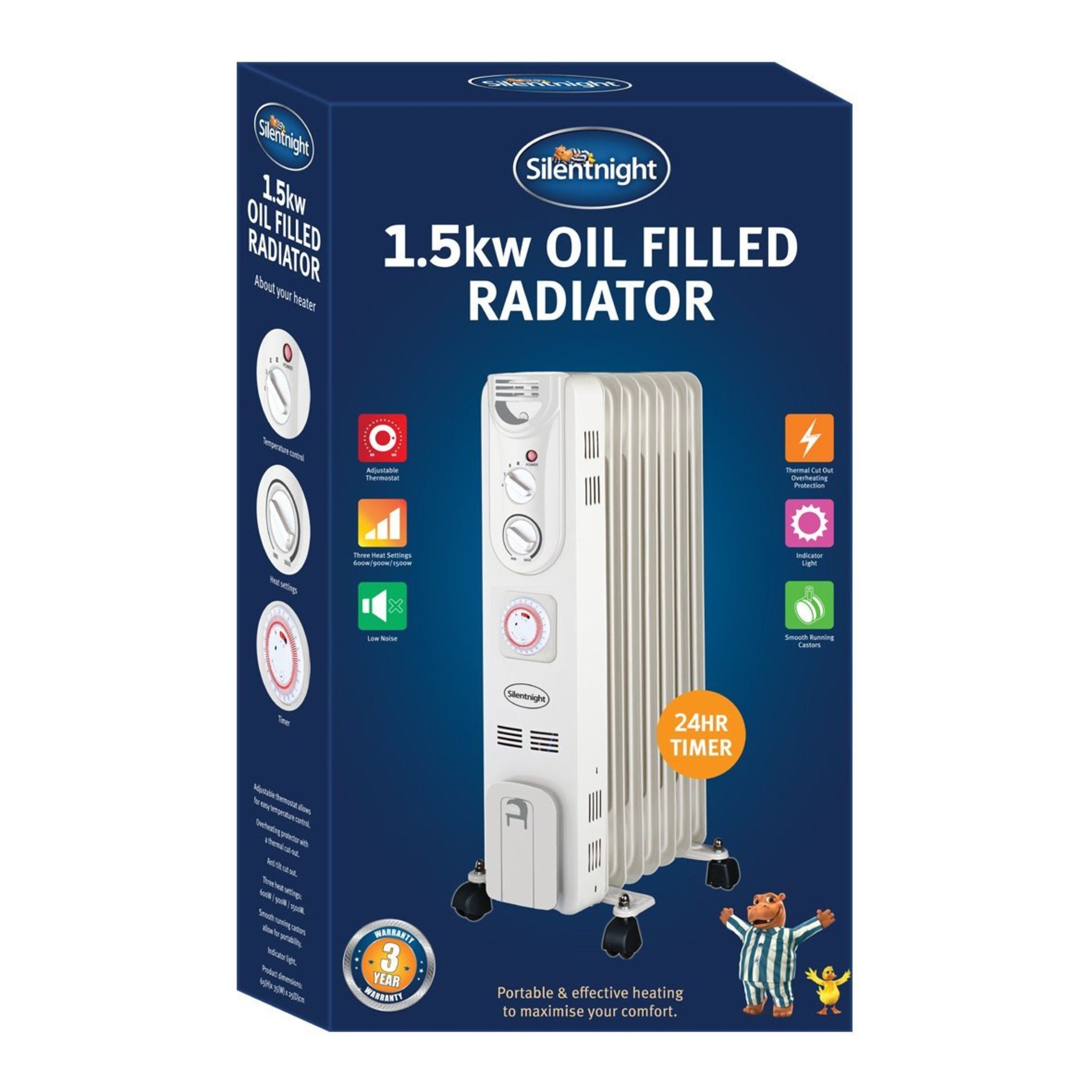 SILENTNIGHT 1.5kw 7-Fin Oil Filled Radiator with Timer, 1500 Watt. Silentnight Brand - The Secret to - Image 2 of 4