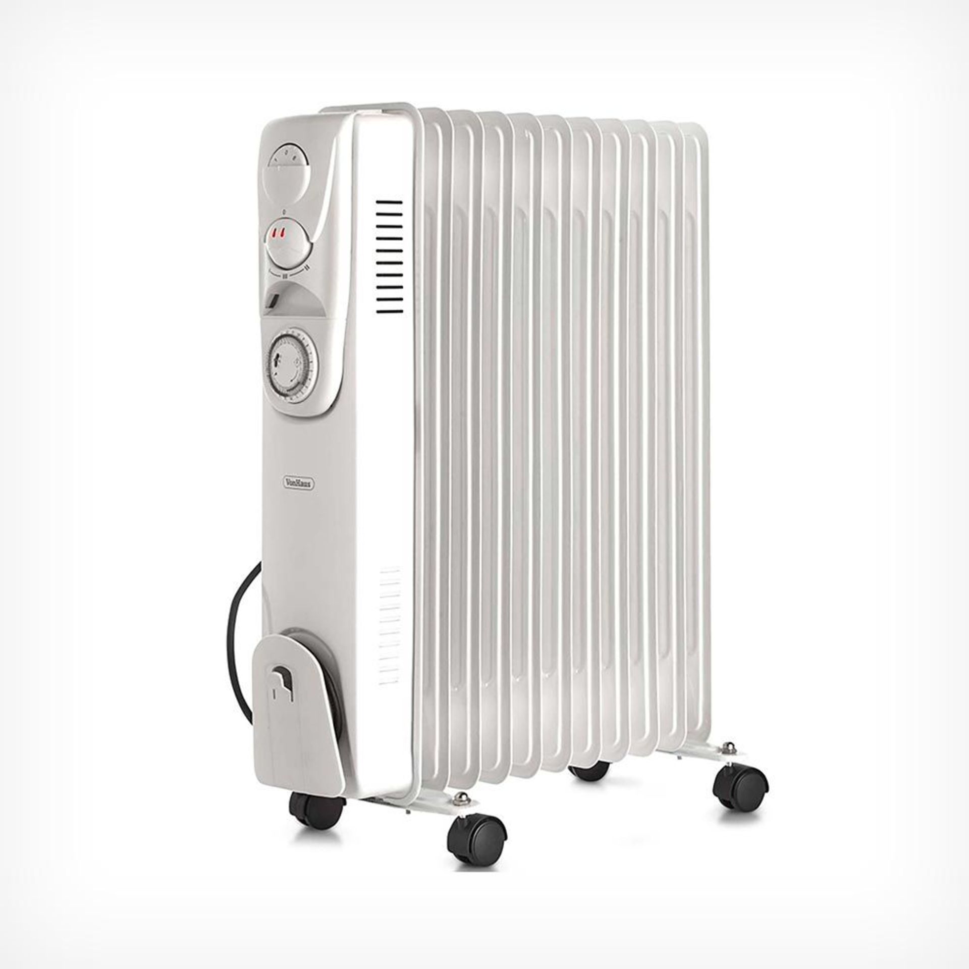 11 Fin 2500W Oil Filled Radiator - White 2500W radiator with 11 oil-filled fins for heating mid to