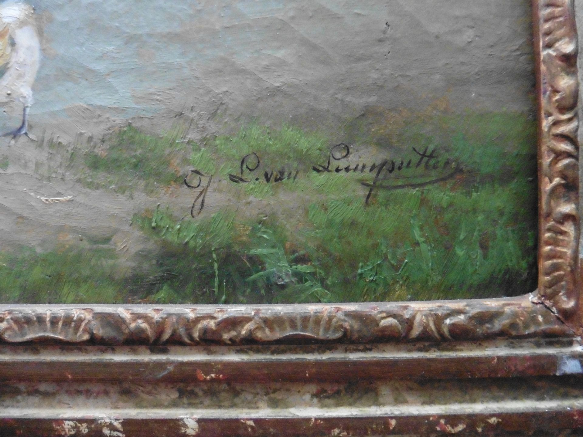 J.C. Van Lamputtin Circa 1890’S Signed Oil On Canvas “Farmyard Fowl - Image 2 of 8