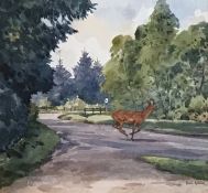 Brian Rawling British 1931 Signed Watercolour Roe Buck Crossing