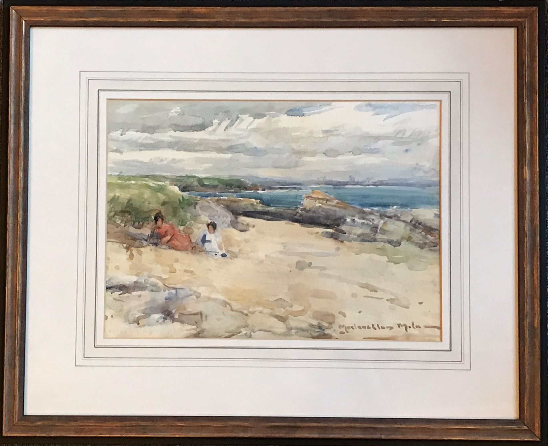 John Malaughlan Milne A.R.S.A, R.S.A, Watercolour Children On The Sand Dunes - Image 4 of 4