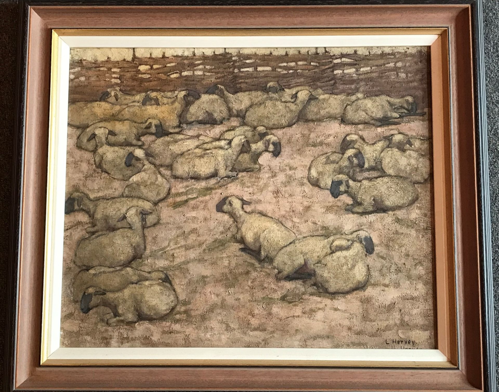 L Hervey Signed Oil On Canvas, Flock Of Sheep - Image 5 of 5