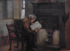 Original Signed Oil Painting By Scottish Artist Henry John Dobson Rsw Reading By The Fire