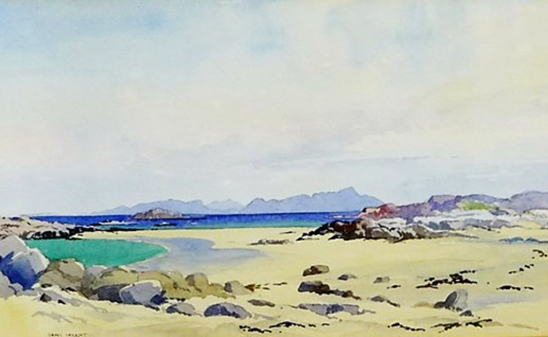 James Herriot (Scottish)  Eigg From Rhum Watercolour - Image 2 of 4