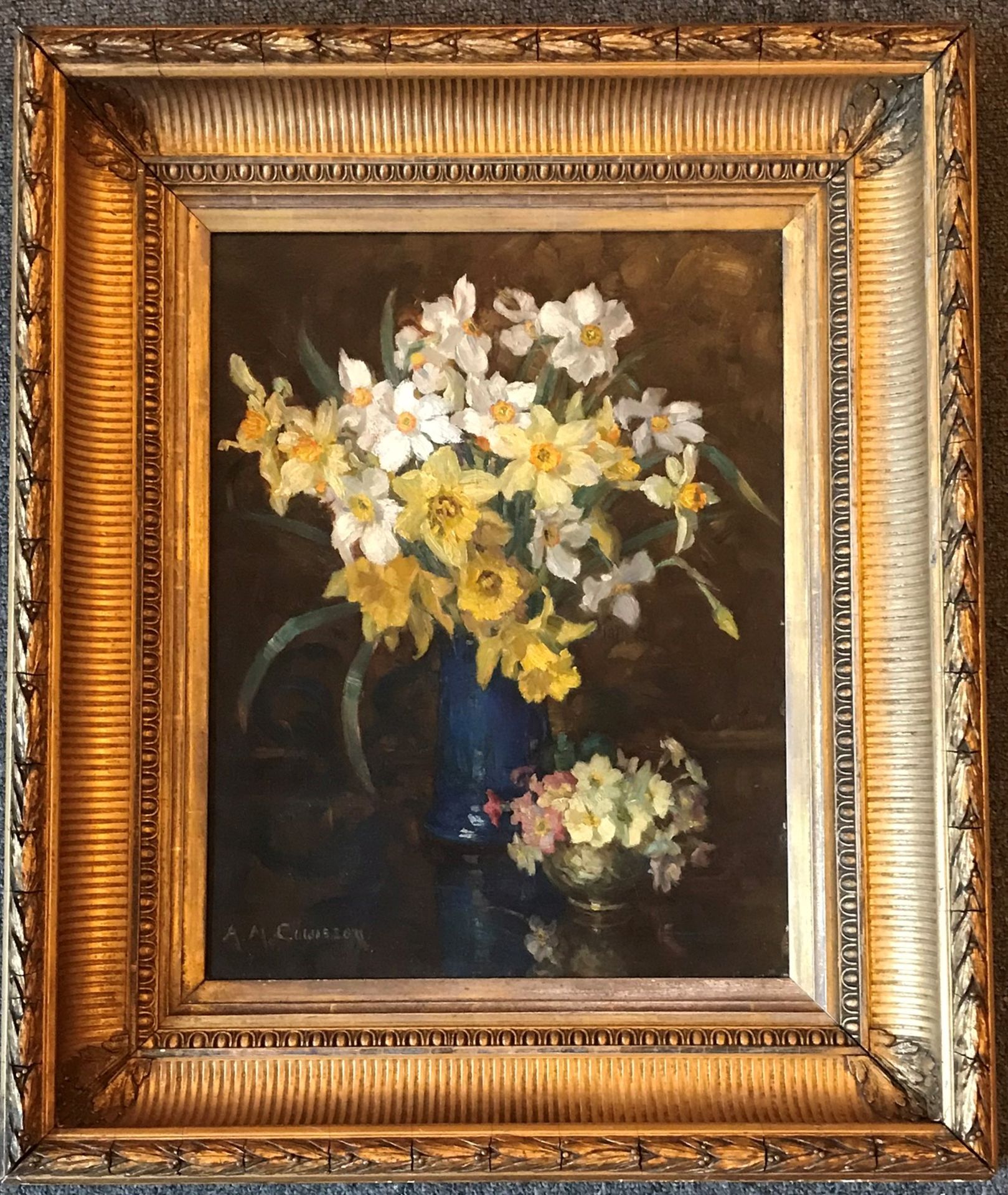 Agnes M Cowieson (1880-1940) Signed Oil Floral Still Life "Daffodils" - Image 3 of 3