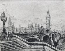Edward J Cherry Original Signed Etching "Westminster Bridge" London