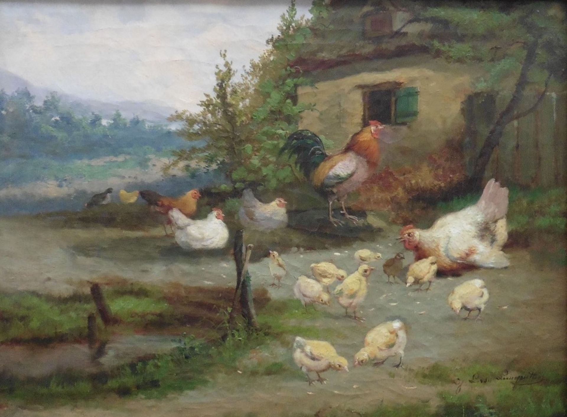 J.C. Van Lamputtin Circa 1890’S Signed Oil On Canvas “Farmyard Fowl - Image 8 of 8