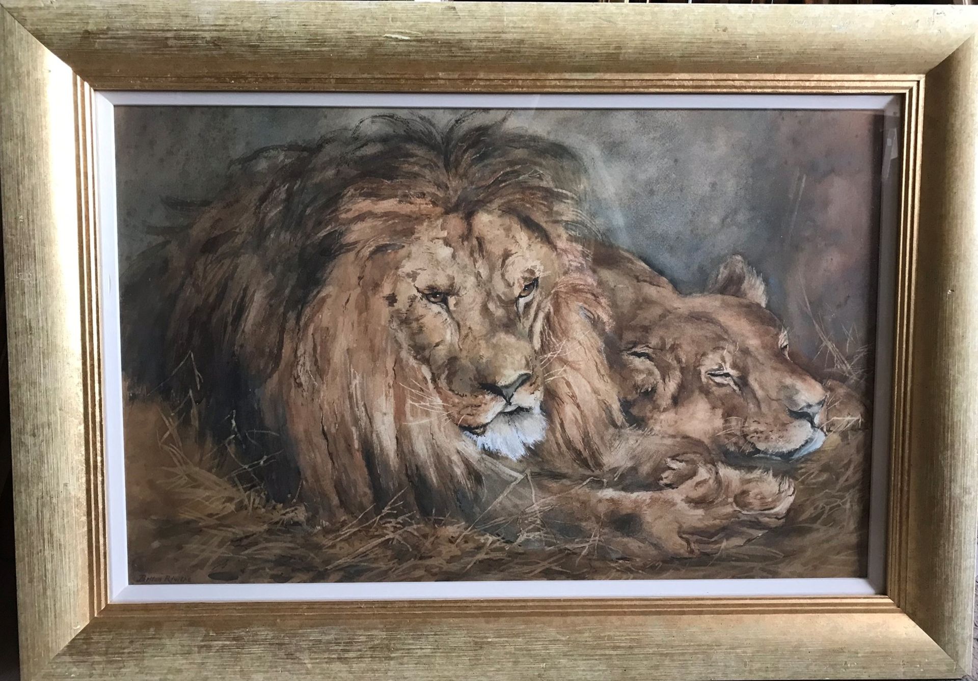 Briton Rivière 1840 - 1920 Large Signed Watercolour Lion And Lioness Resting - Image 6 of 6