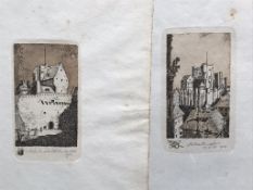 Pair Of Small Signed Continental Etchings, Indistinct Signature/Description