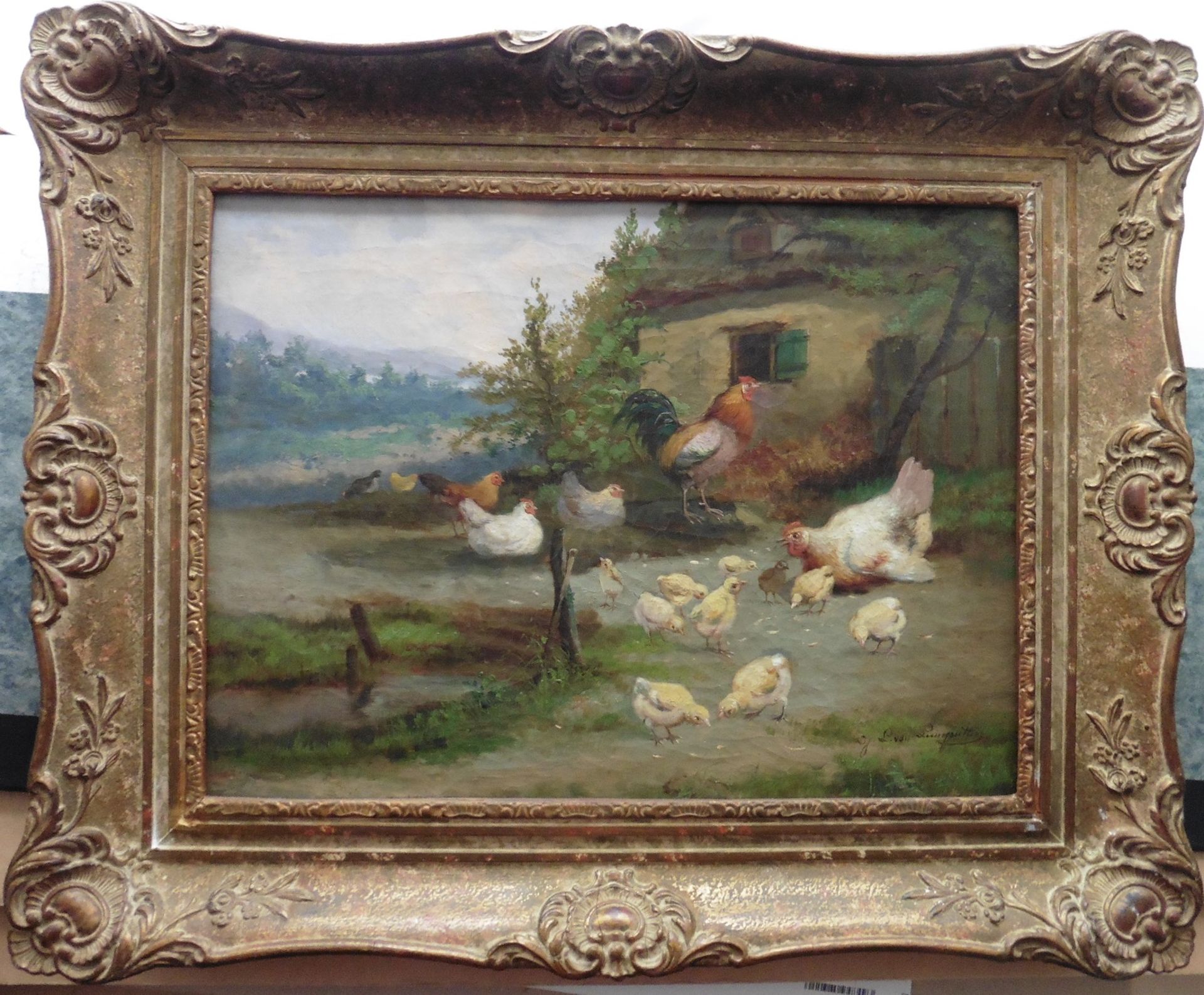 J.C. Van Lamputtin Circa 1890’S Signed Oil On Canvas “Farmyard Fowl - Image 3 of 8