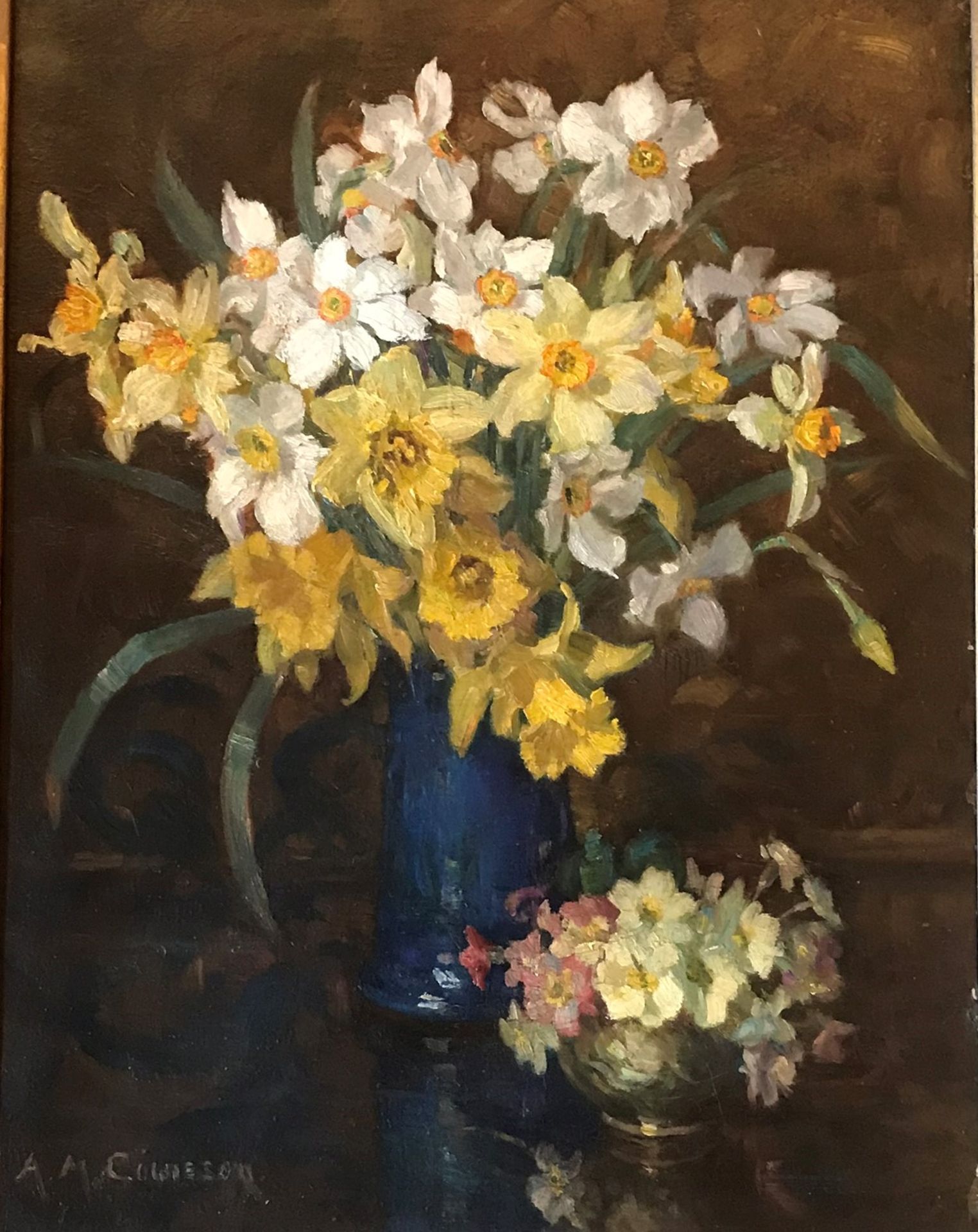 Agnes M Cowieson (1880-1940) Signed Oil Floral Still Life "Daffodils"