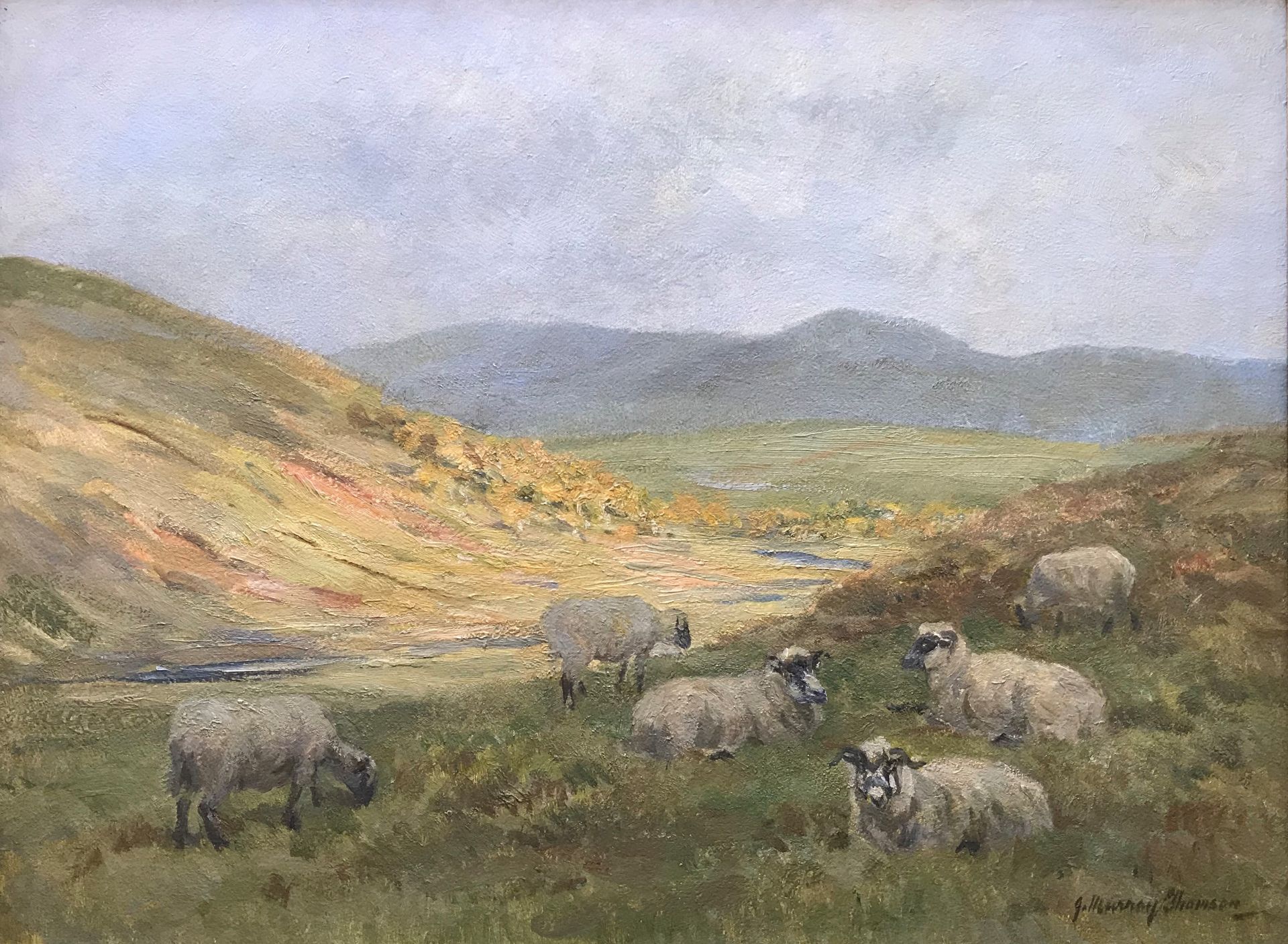 John Murray Thomson 1885-1974 R.S.A, R.S.W, P.S.S.A Sheep On Hillside Grazing - Image 4 of 6