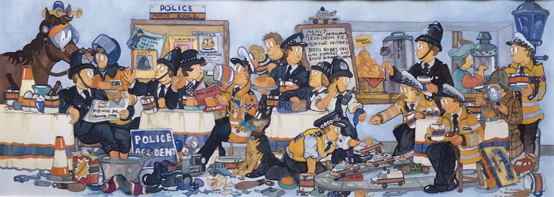 Humorous Police Cartoon Print Within A Hand Drawn/Painted Mount