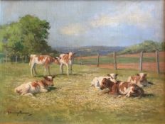John Murray Thomson Rsa Rsw Pssa (1885-1974) Oil On Canvas “Spring Calves