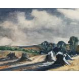 Watercolour Depicting Hay Stooks In A Field, Inscribed Verso W H Cooper