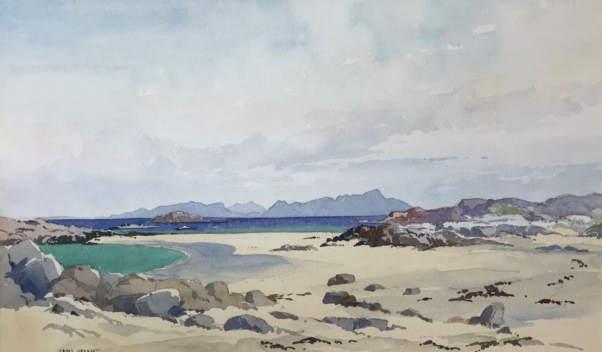 James Herriot (Scottish)  Eigg From Rhum Watercolour - Image 4 of 4