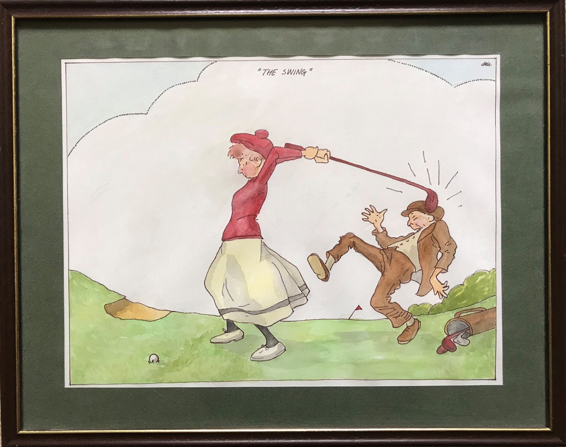 Original Signed Golf Related Watercolour By "Dak" Titled "The Swing" - Image 5 of 5