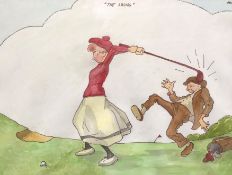 Original Signed Golf Related Watercolour By "Dak" Titled "The Swing"