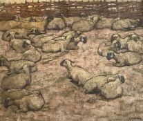 L Hervey Signed Oil On Canvas, Flock Of Sheep