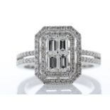18ct White Gold Emerald Cut Cluster Diamond Ring 1.12
