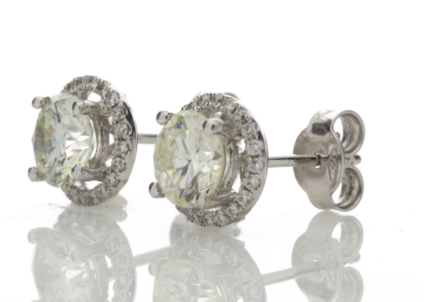 18ct White Gold Single Stone Halo Set Earrings (2.03) 2.26 - Image 2 of 4