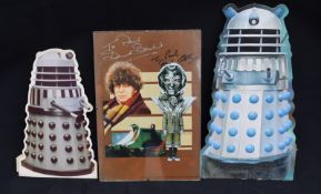 Framed And Signed Photo Plus 2 Cardboard Daleks