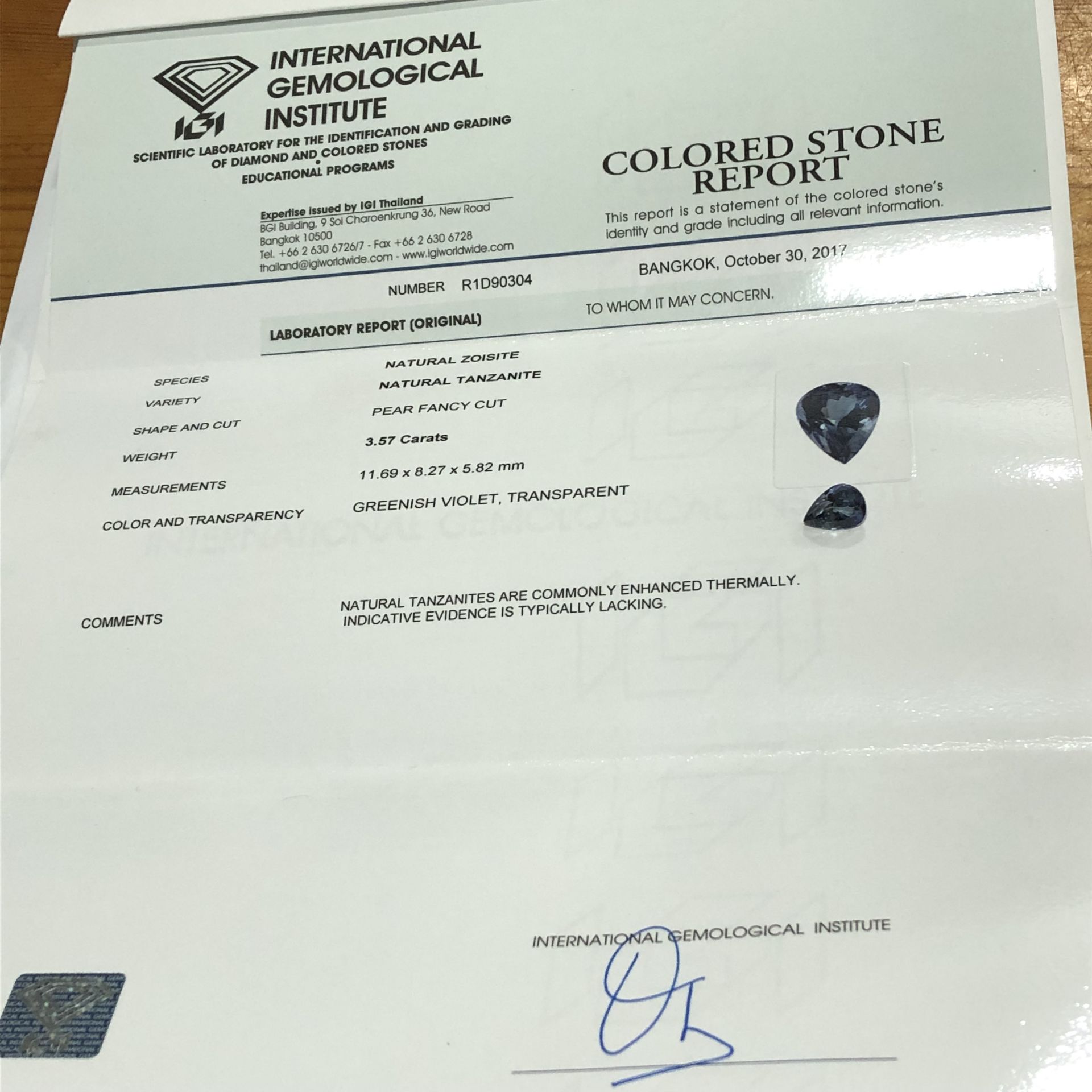 3.57ct Natural Tanzanite with IGI Certificate - Image 3 of 4