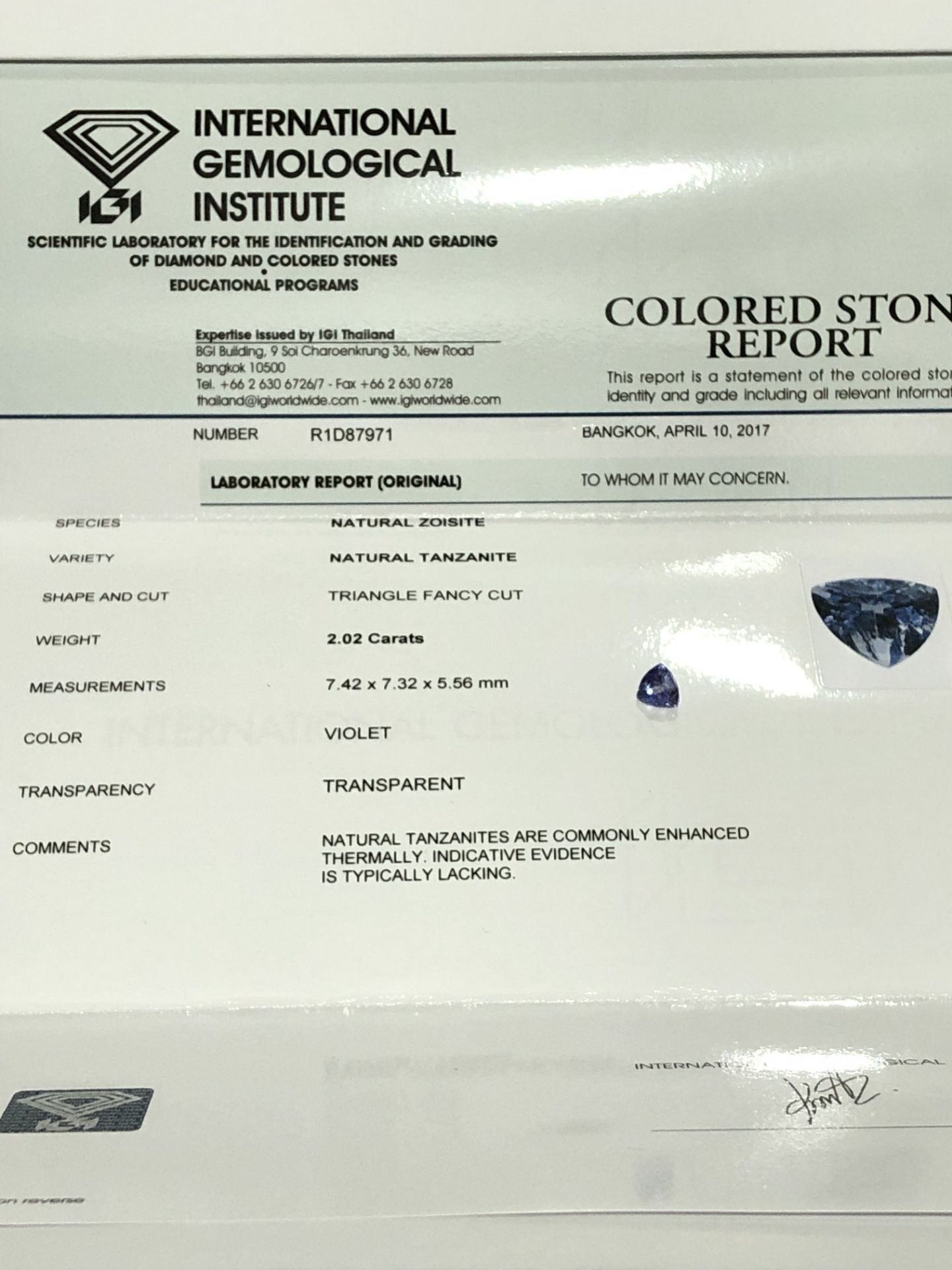 2.02ct Natural Tanzanite with IGI Certificate - Image 3 of 4