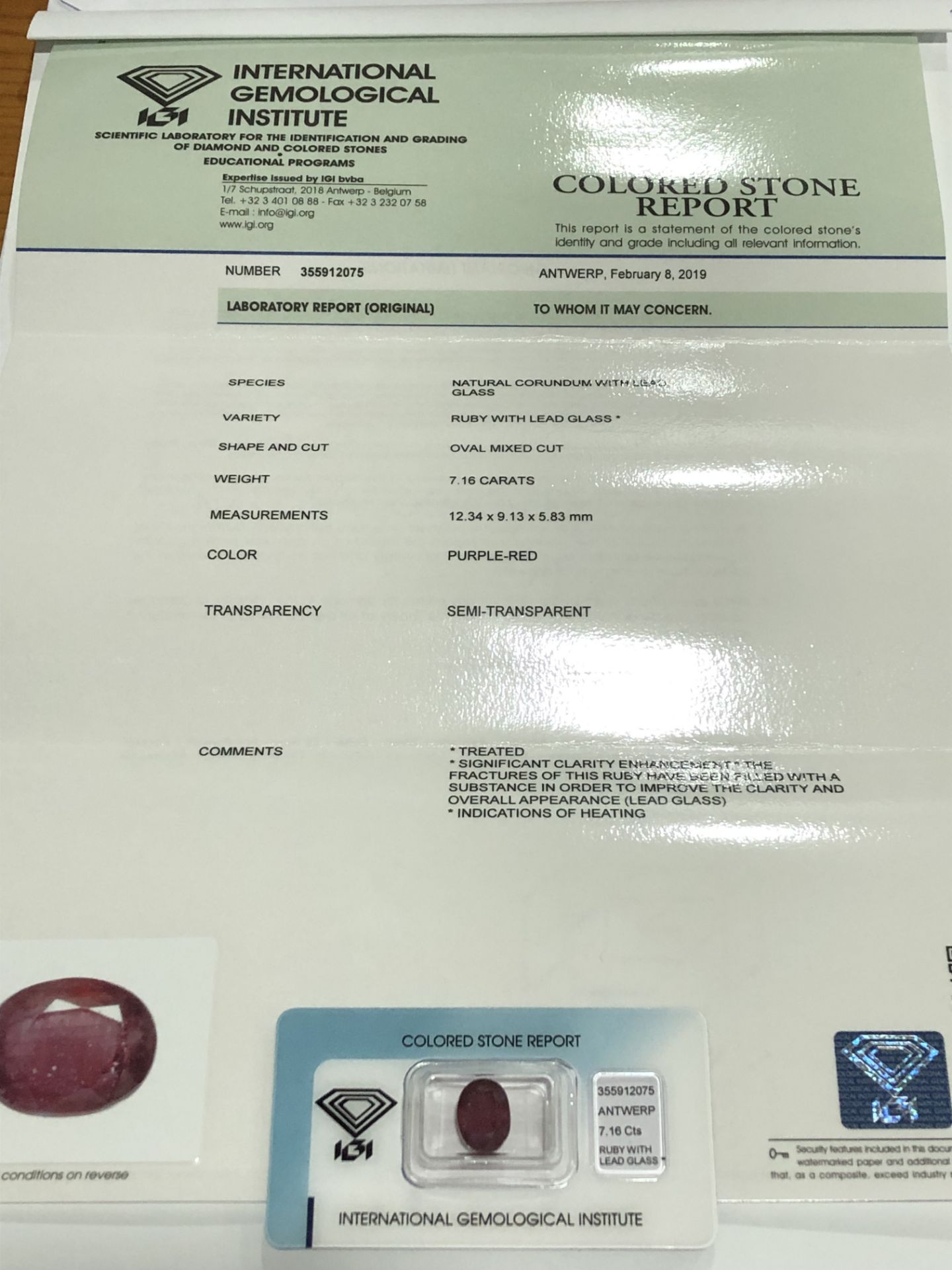 7.16ct Ruby with IGI Certificate - Image 3 of 4