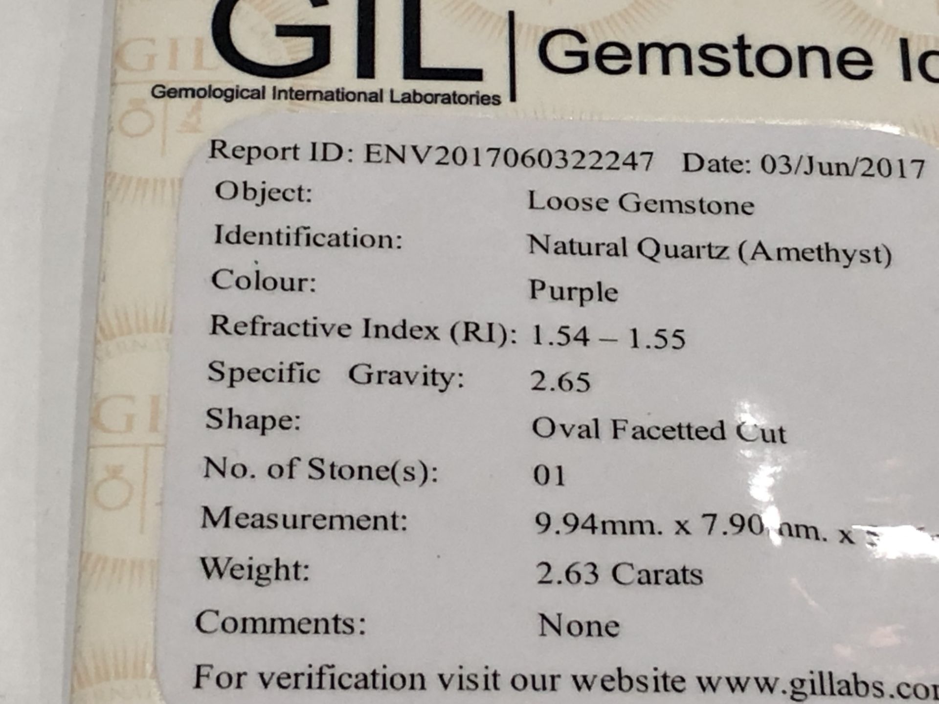 2.63ct Natural Amethyst with GIL Certificate - Image 3 of 3