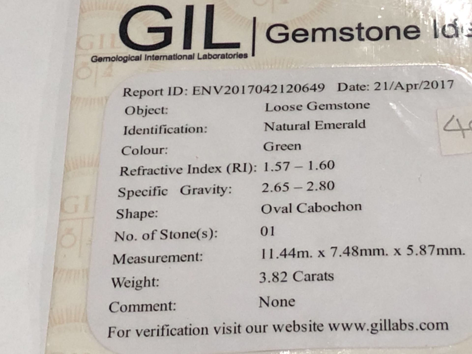 3.82ct Natural Emerald with GIL Certificate - Image 3 of 3