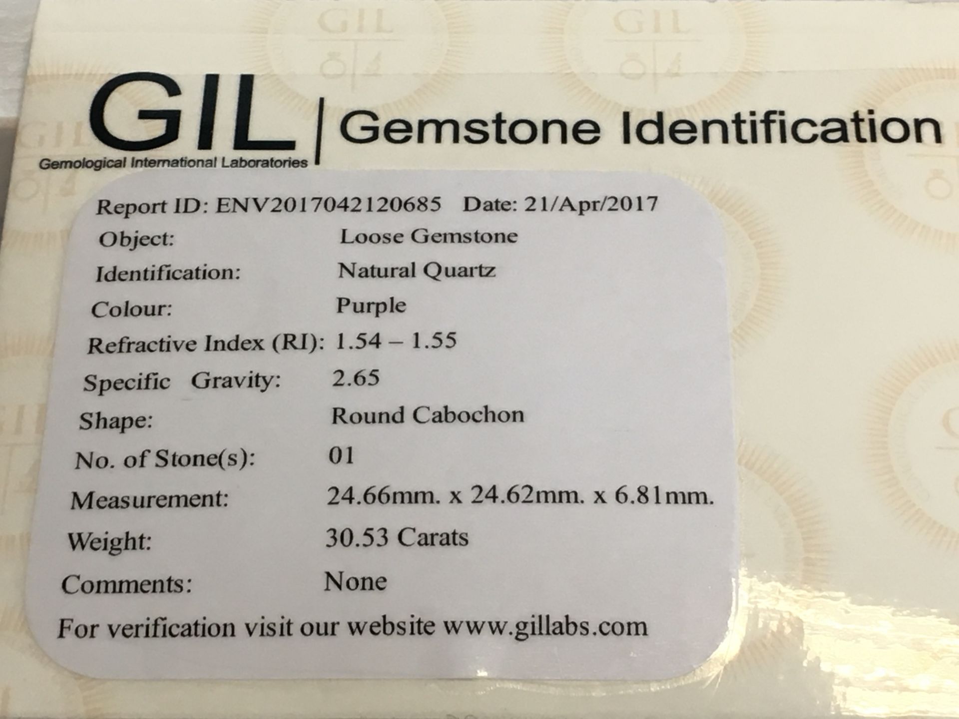 30.53ct Natural Quartz with GIL Certificate - Image 3 of 3