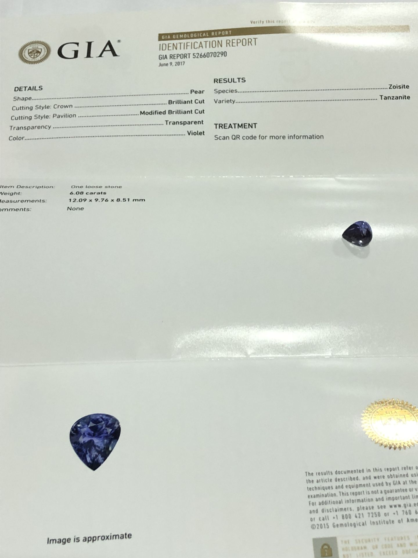 6.08ct Natural Tanzanite with GIA Certificate - Image 4 of 4