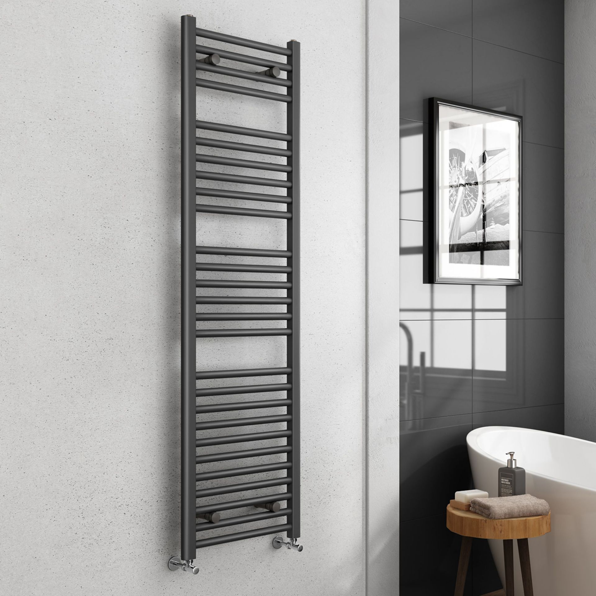 (LP21) 1600x450mm - 25mm Tubes - Anthracite Heated Straight Rail Ladder Towel Radiator. RRP £262.99.